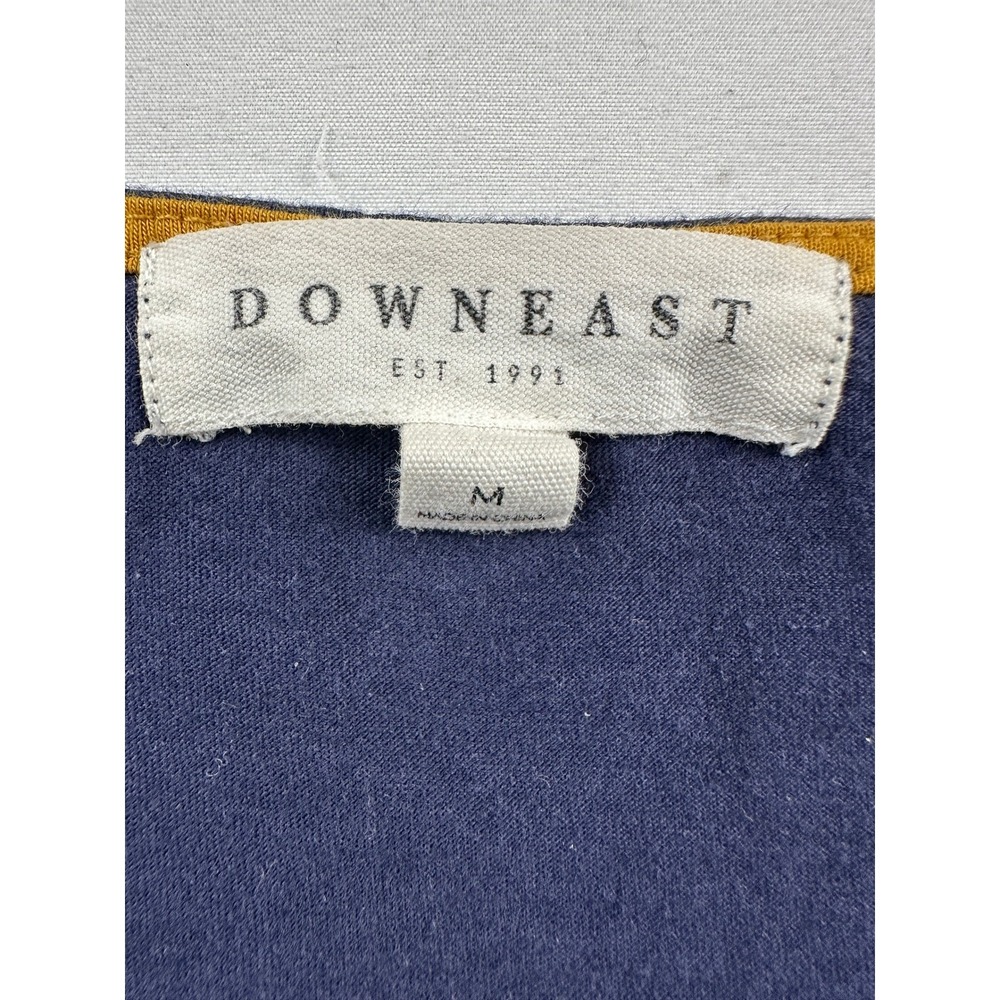 DownEast Blue & Yellow Collegiate Scoopneck Tee Sz Medium Striped Cuffs Preppy - Picture 6 of 6